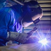 Welding steel structures and bright sparks with len flare